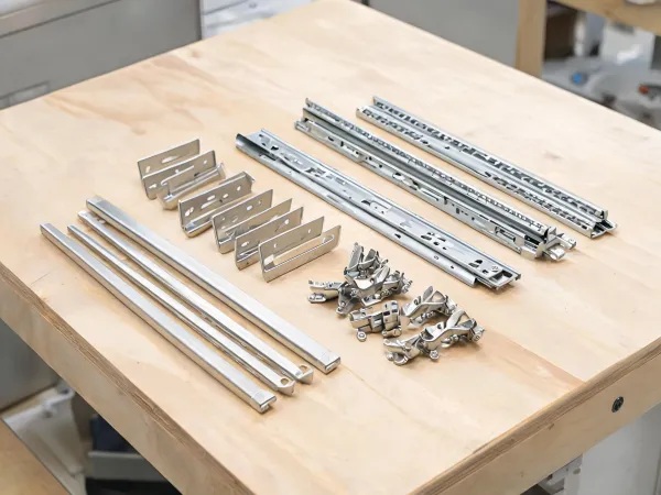 Cabinet hardware on a production bench